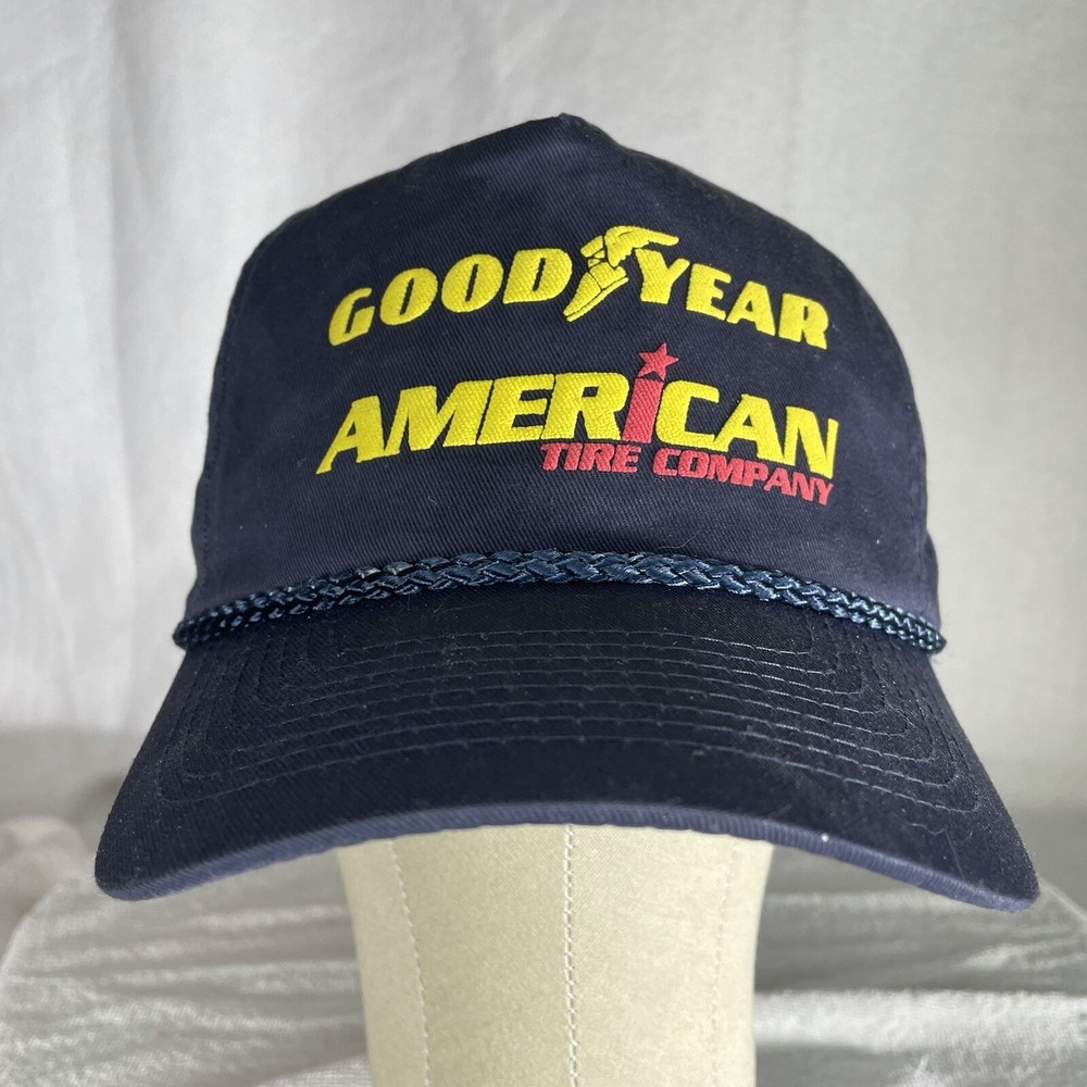 Vintage Goodyear American Tire Trucker Hat Navy Blue Rope Snapback Cap